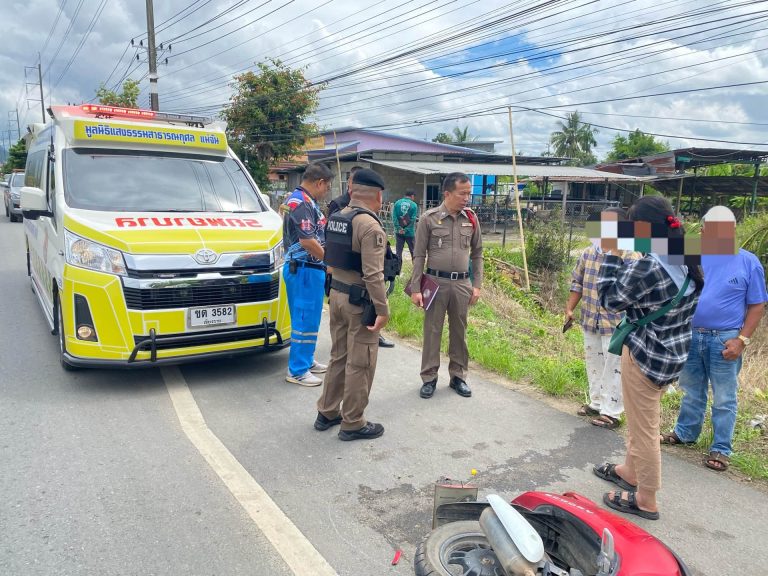 ร้อยเวร สภ.แม่จัน ตรวจที่เกิดเหตุอุบัติเหตุบริเวณบ้านแม่คำ