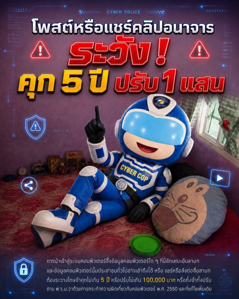 โพสต์ หรือ แชร์คลิปอนาจาร ระวัง คุก 5 ปี ปรับ 1 แสน